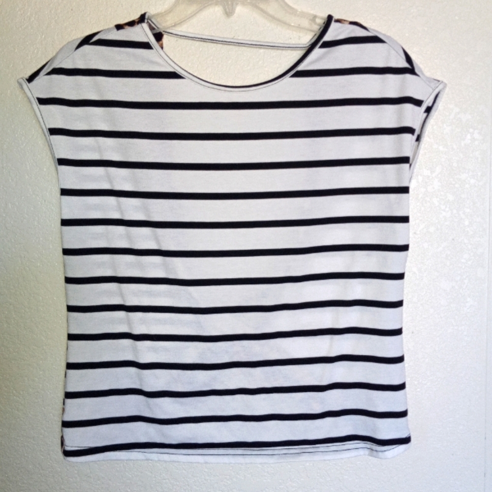 Shein size m summer top black and white stripes front  dips back animal trim.